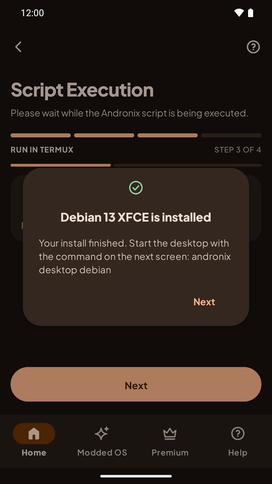 The install result: Debian 13 with XFCE installed