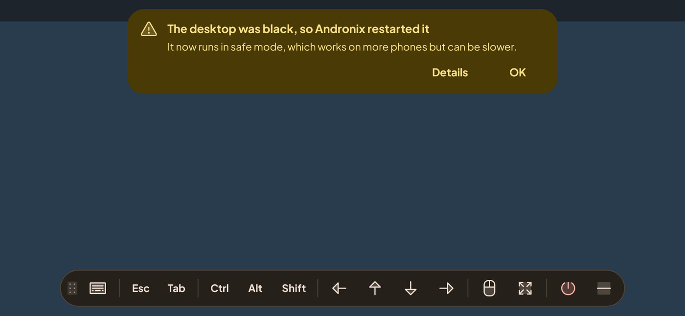 Banner: The desktop was black, so Andronix restarted it