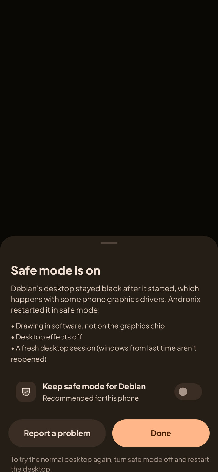 Safe mode is on, with what changed and the Keep safe mode switch