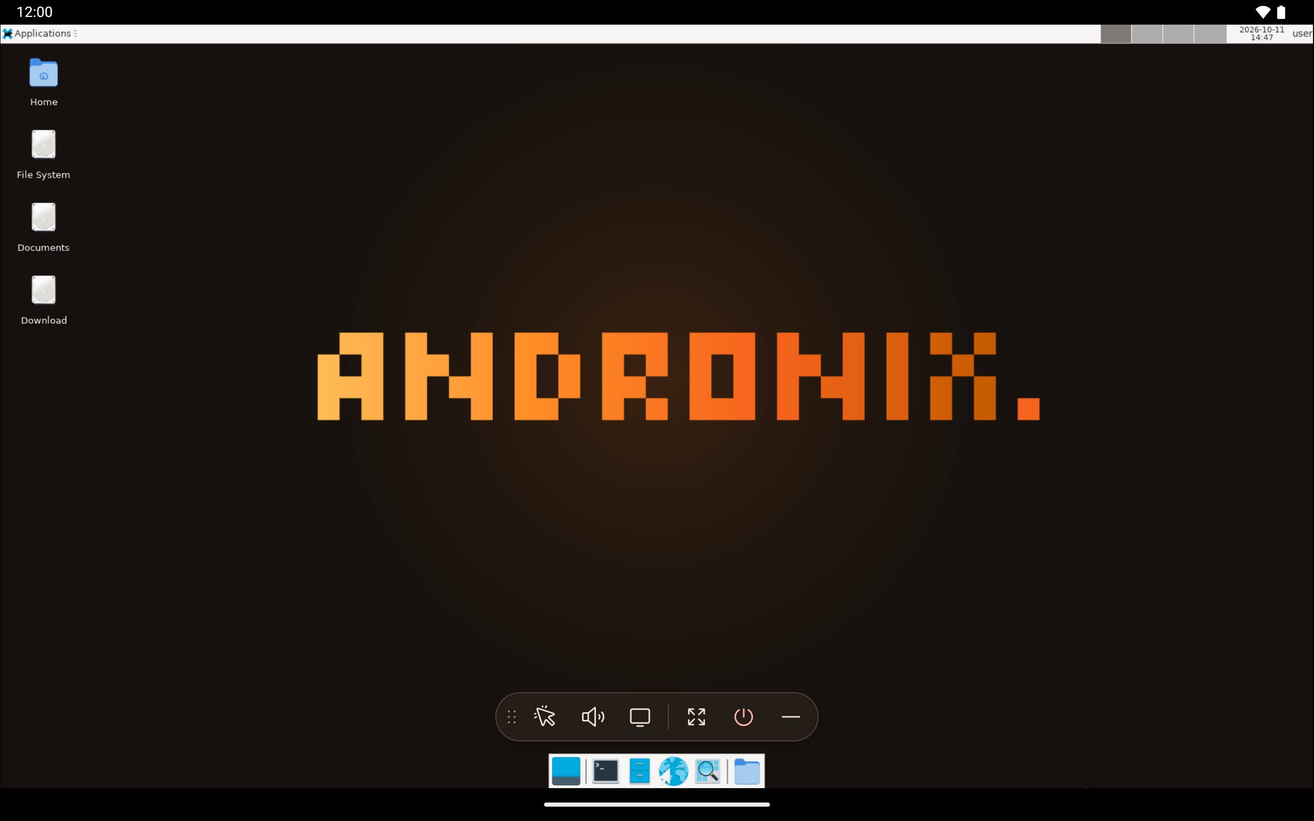 The toolbar with a hardware keyboard attached: only mouse mode, sound, full screen, desktop size, Stop and Hide