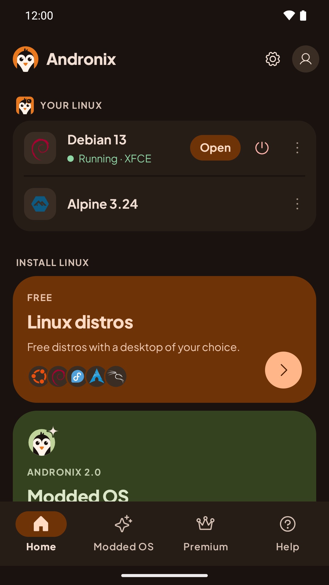 Home, Your Linux: Debian running with an Open pill, Kali Modded and Void below
